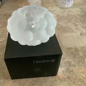 New ORREFORS Frosted Raspberry Crystal Votive